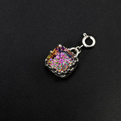 925银彩色锆石方形单独扣头吊坠女单坠项链银饰配件挂坠1.2cm