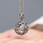 复古925银镂空祥云可打开嘎乌盒香丸球空心吊坠女项链单坠1.8cm
