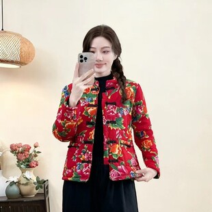 新款冬季加绒保暖东北大花棉袄加厚棉衣棉服民族风中式外套妈妈装