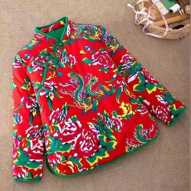 东北大花民族风立领唐装小棉袄盘扣汉服妈妈装棉服外套棉衣女装MY