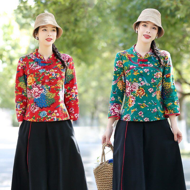 东北大花中国风茶服女复古