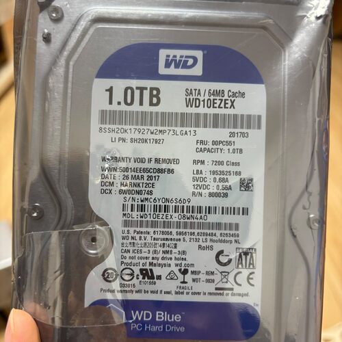 WD/西部数据 WD10EZEX 1T 台式机机械硬盘7200转西数1TB 单碟蓝盘