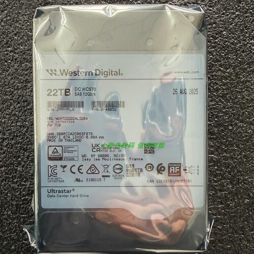 WD/西部数据 WUH722222AL5204 SAS企业级氦气服务器22TB硬盘HC570