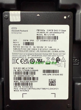 HP全新MZILT3T8HBLS-00AH9 3.84T SAS硬盘874248-002 P27054-003