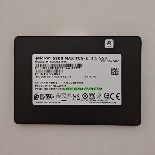 全新 美光 5300MAX 1.6TB SSD MTFDDAK1T6TDT-1AW16ABYY 固态盘