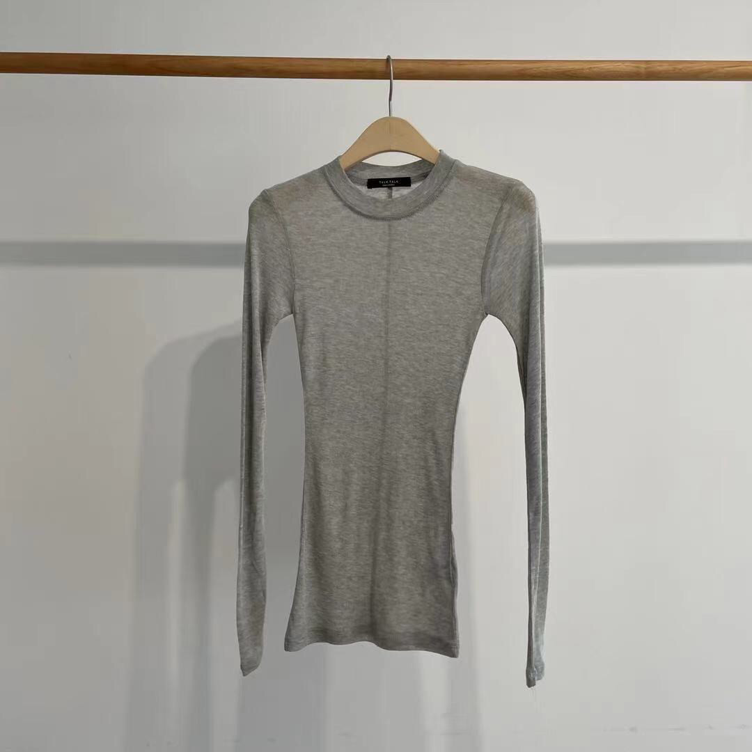 现货talk talk韩国东大门女装春秋季圆领背缝线薄透长袖打底衫t恤