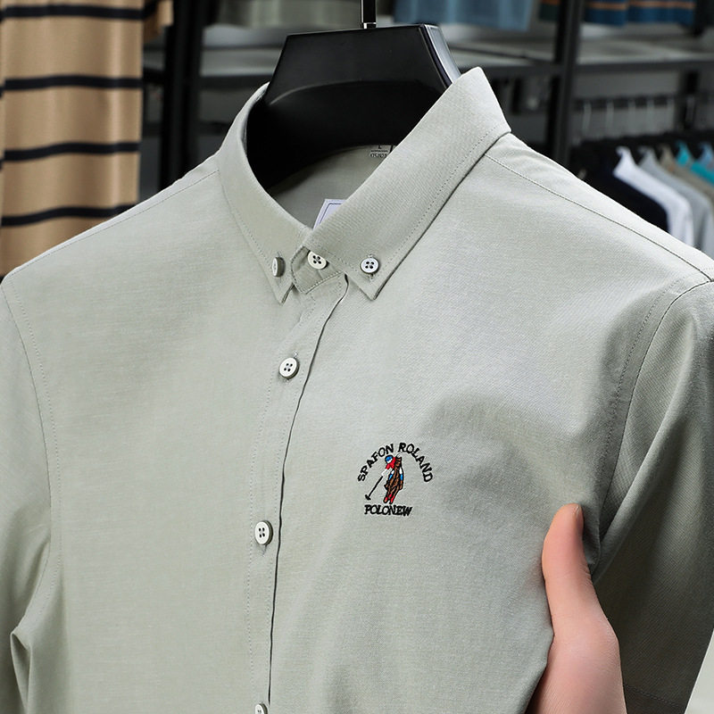 虎都男装官方旗舰店同款夏季短袖衬衫刺绣全棉衬衣