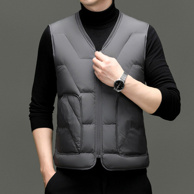 轻薄羽绒马甲男2025冬季中年内穿保暖加厚背心V领坎肩爸爸装外套