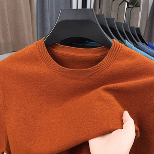 本命年穿红色男士短袖针织衫2025新款圆领中年爸爸针织打底衫秋冬