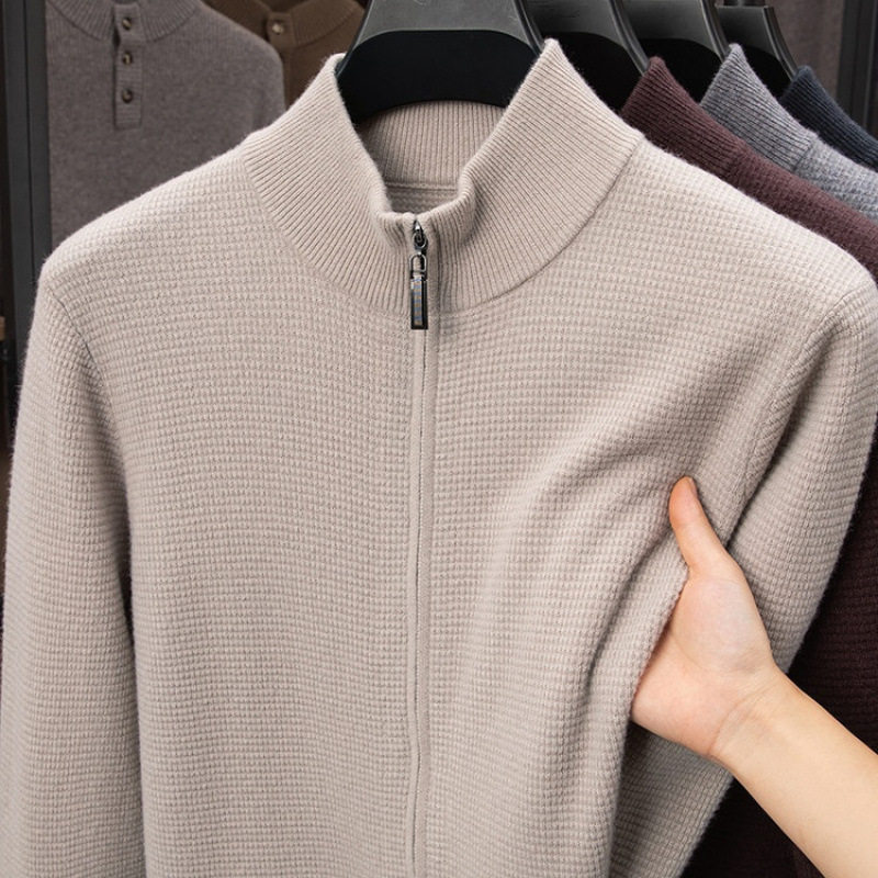 高端品牌男士毛衣开衫外套2025新款秋冬针织纯羊毛开衫爸爸装