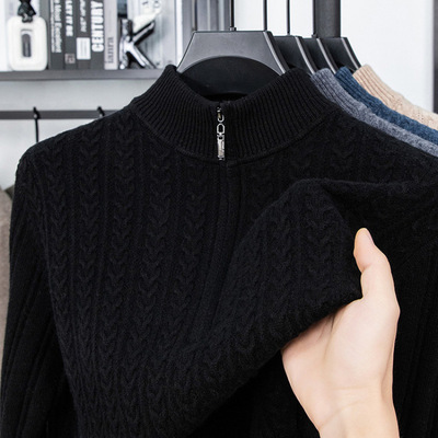 500克九针加厚羊毛半高拉链圆领毛衣男2025秋冬打底羊毛衫