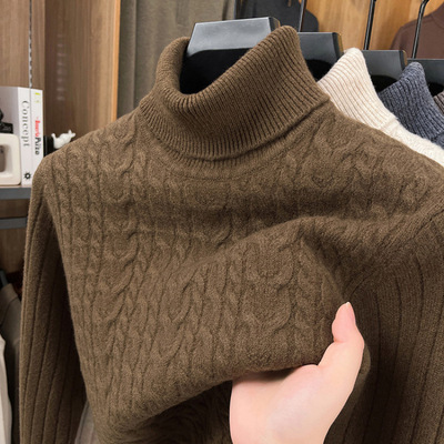 2025秋冬加厚羊毛衫男款中年爸爸装高领纯色打底保暖羊毛上衣