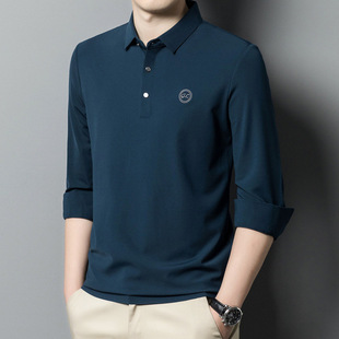 爸爸装 喜公公红色翻领长袖 POLO衫 T恤男2025春秋季 商务中年男士