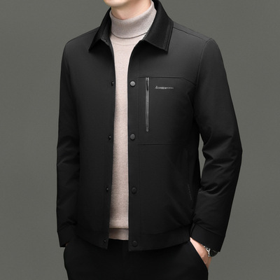 男装羽绒服2025冬季轻薄短款中年男士休闲翻领夹克加厚保暖外套潮