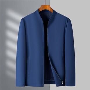 喜公公2025秋新款外套男牛奶丝茄克衫中年免烫商务爸爸立领夹克男