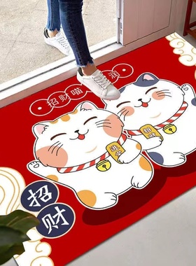 入户门水晶绒地垫招财猫进门垫浴室家用门口吸水防滑卫生间地毯