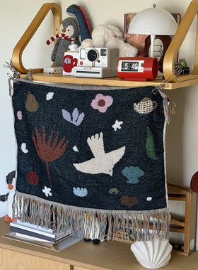 NICEONE 原创手绘北欧风针织可爱小毯子桌布餐垫挂毯毛边壁毯