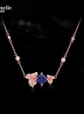 Eternelle法国永恒蓝色鸢尾项链轻奢小众精致纯银锁骨链生日礼物