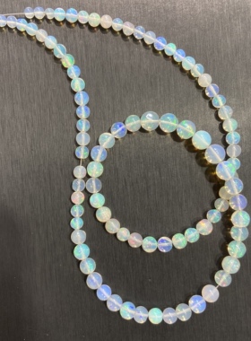 天然欧泊圆珠塔链彩欧泊项链炫彩火欧泊荧光感十足蛋白石锁骨项链