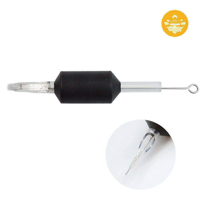 大生针  纹身手柄带针 割线弧排打雾 散口一次性黑色硅胶手柄加针