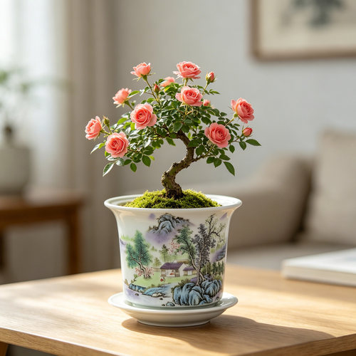 复古民国粉彩菖蒲多肉陶瓷小花盆