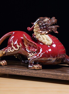 创意中式陶瓷招财貔貅摆件玄关复古风客厅装饰节日送老师领导礼品