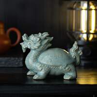 Ceramic dragon turtle tea pet decoration, retro-style tea table decoration, tea art accessories, Ru kiln crackle for wealth and auspicious beast pen holder thumbnail 3