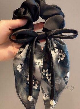 高级缎面印花蝴蝶结发圈