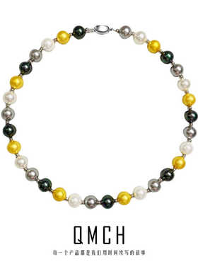 S925纯银高级施家彩色珍珠项链女锁骨链小众设计气质2024年新款潮