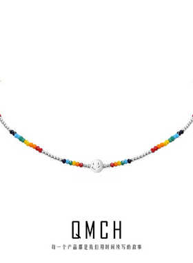 叠带个性朝彩色笑脸项链S925纯银