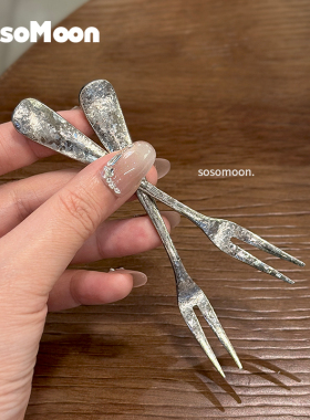 SosoMoon高端纯钛迷你小叉子简约二齿水果叉甜品叉蛋糕叉点心叉