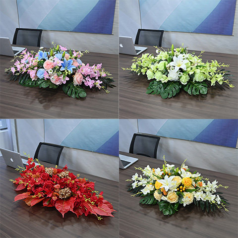 会议室摆花长桌花仿真花商务用花酒店宴会签到台迎宾桌餐桌装饰花