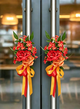 新款户外婚礼百搭椅背花门把手楼梯绑花教堂婚车装饰仿真花艺道具