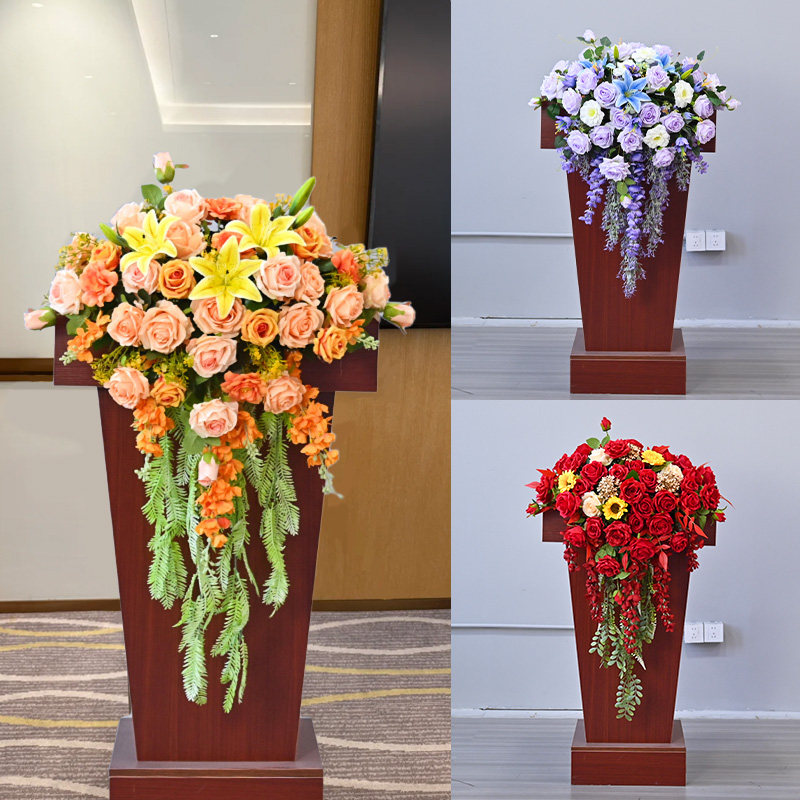 挂式讲台花仿真花商务演讲台主席台发言台婚礼司仪会议讲台装饰花