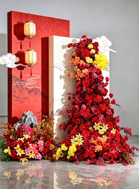 红色瀑布仿真花落地迎宾婚庆