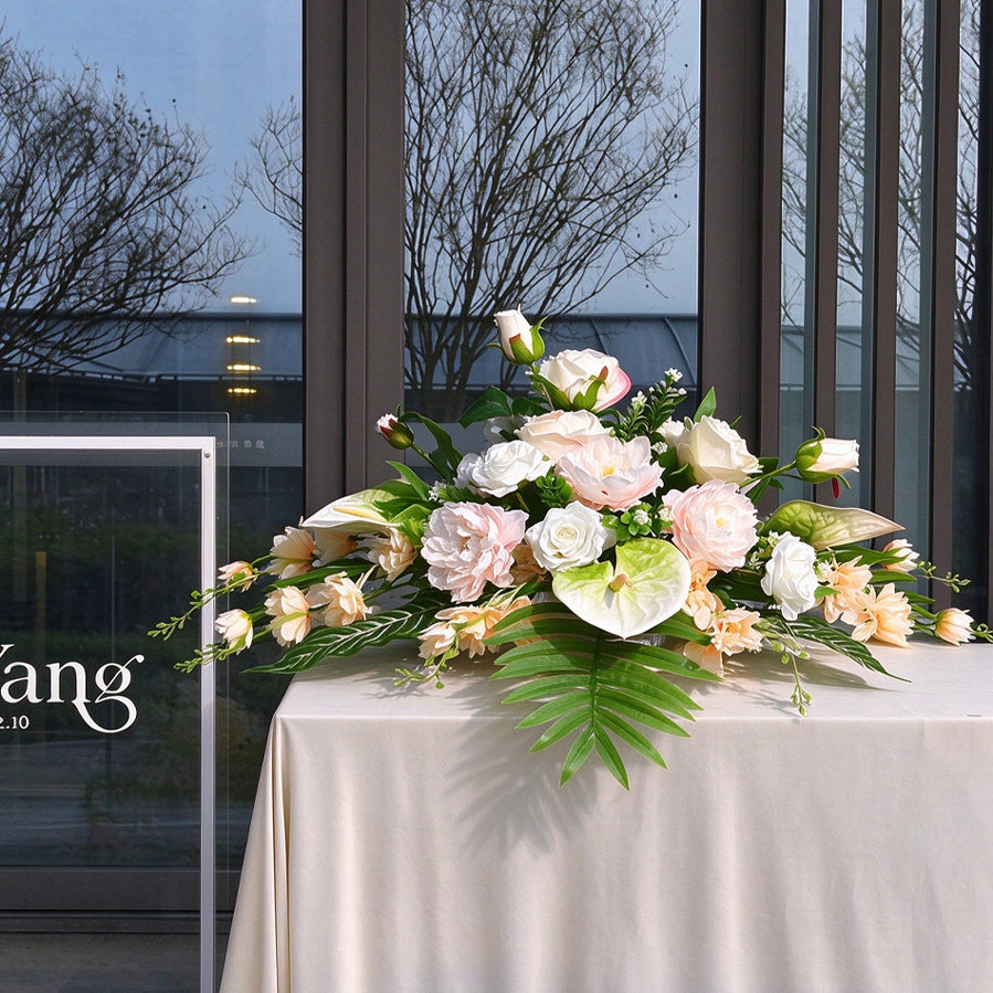 会议室摆花长桌花仿真花商务
