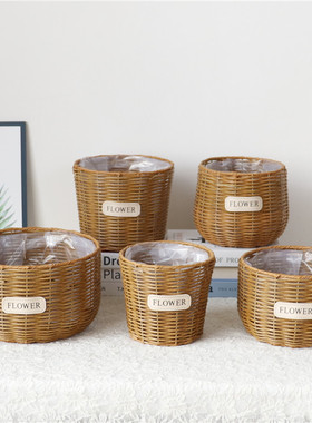 仿藤花盆编织花篮草编田园手工创意绿萝插花多肉蝴蝶兰装饰摆件