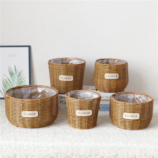 仿藤花盆编织花篮草编田园手工创意绿萝插花多肉蝴蝶兰装 饰摆件