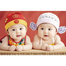 龙凤胎宝宝画报墙贴画好助备孕年画娃娃求送子图照片挂画双胞海报