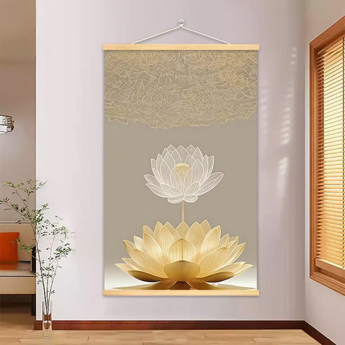 新中式禅意莲花挂画客厅书房背景墙装饰画办公室茶室壁画玄关挂轴
