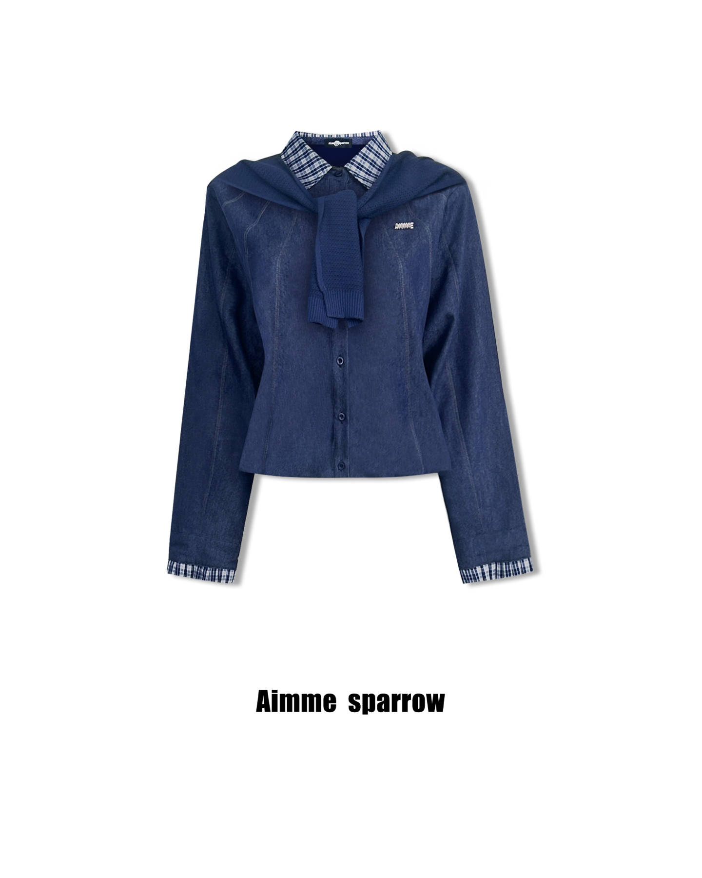 Aimme sparrow25秋冬真两件藏蓝字母格子衬衫时尚通勤百搭外套