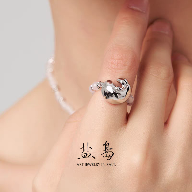 盐岛锦鲤珐琅白玛瑙串珠戒指秋冬转运好运本命年新年礼物