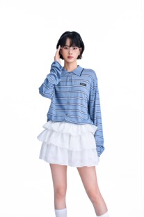 ¥1580 DIANA VEVINA 25秋冬撞色条纹POLO领毛织开衫 size：均码