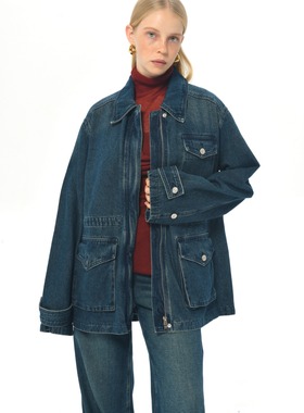 XANDRA 24秋冬水洗工装口袋牛仔外套腰带牛仔阔腿裤 时尚潮流工装