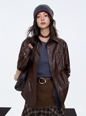 Aimme sparrow25秋冬迷人棕榈衬衫时尚潮流百搭女上衣宽松休闲