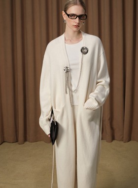 DIANA VEVINA24秋冬长款慵懒风针织长开衫外套时尚优雅百搭长外套