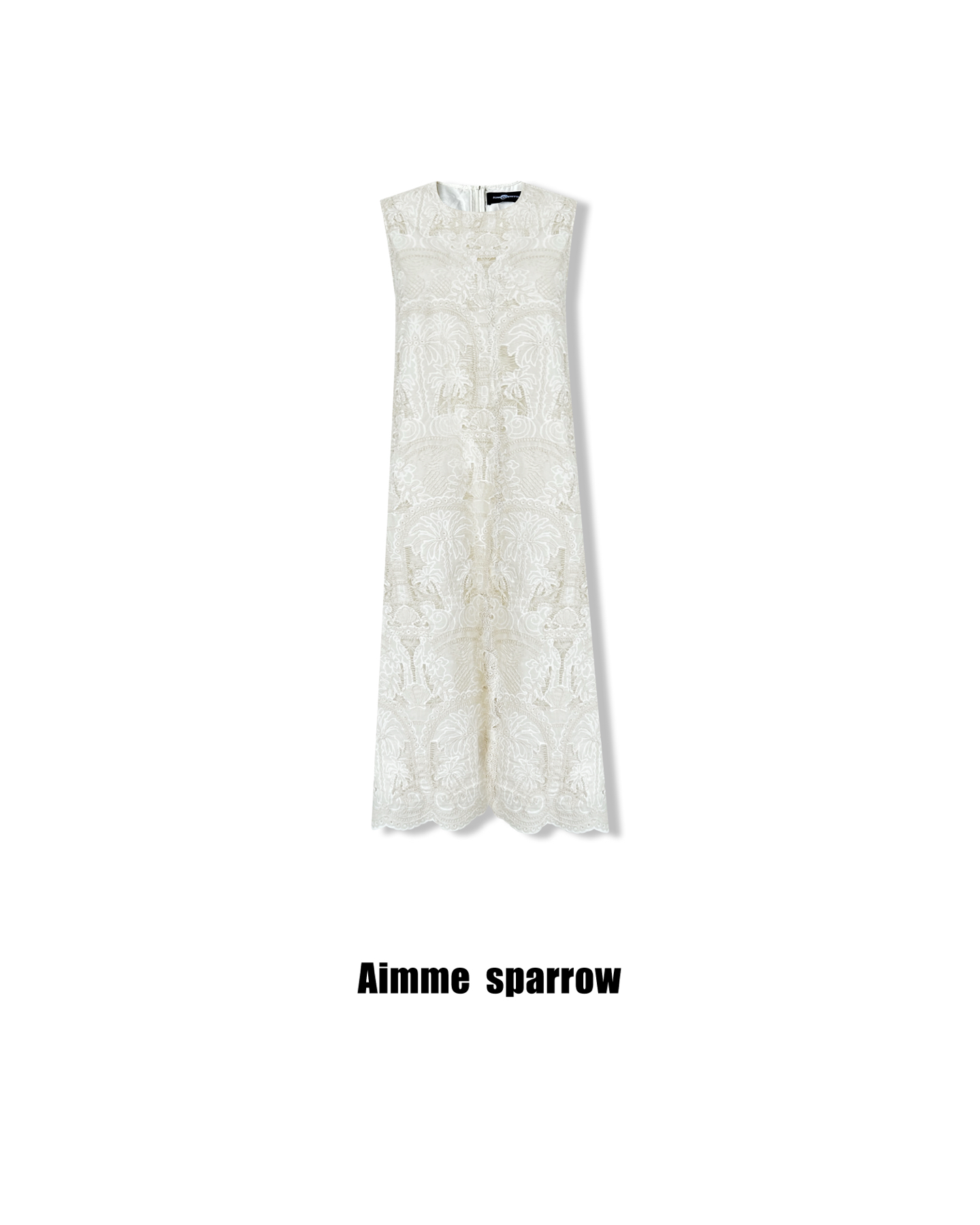 Aimme sparrow 25春夏重工蕾丝连衣裙花朵镂空女裙修身显瘦白色女