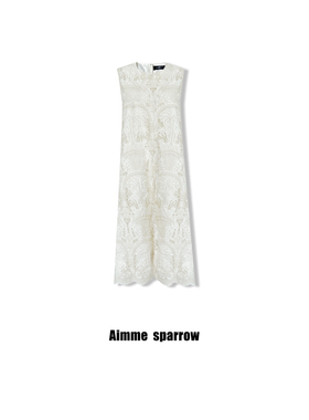 Aimme sparrow 25春夏重工蕾丝连衣裙花朵镂空女裙修身显瘦白色女