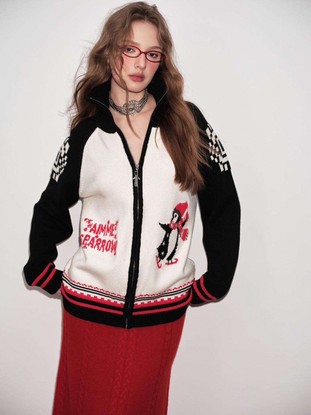 Aimme sparrow25SS企鹅滑雪毛衣时尚潮流百搭女针织开衫外套女