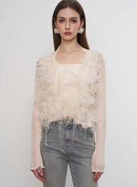 Aimme sparrow 25春夏繁花开衫白色粉色黑色时尚潮流针织衫外套女